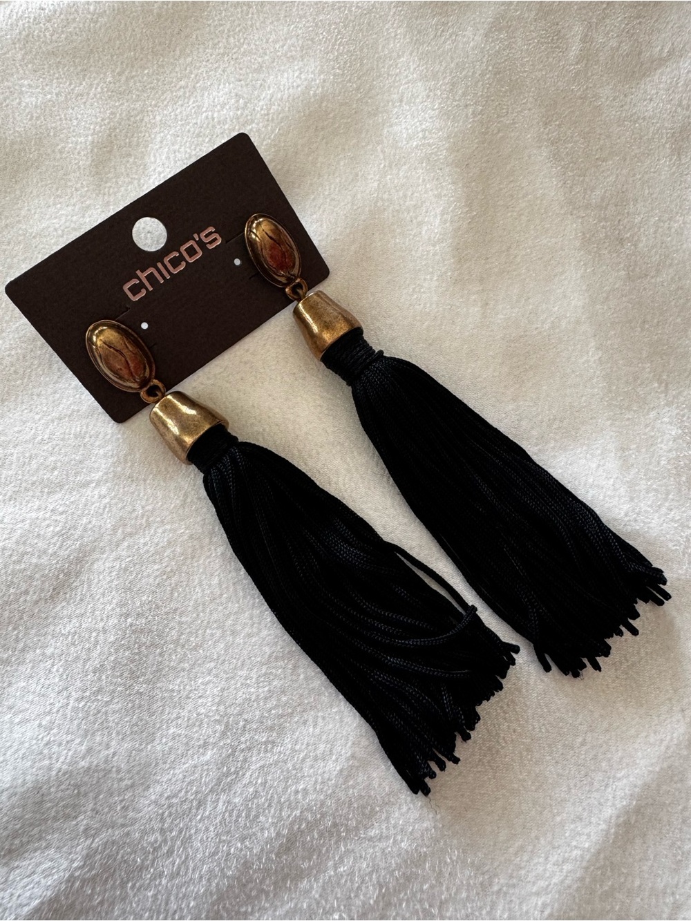 Chico’s Black Long Tassel Earrings NWT - Picture 3 of 6